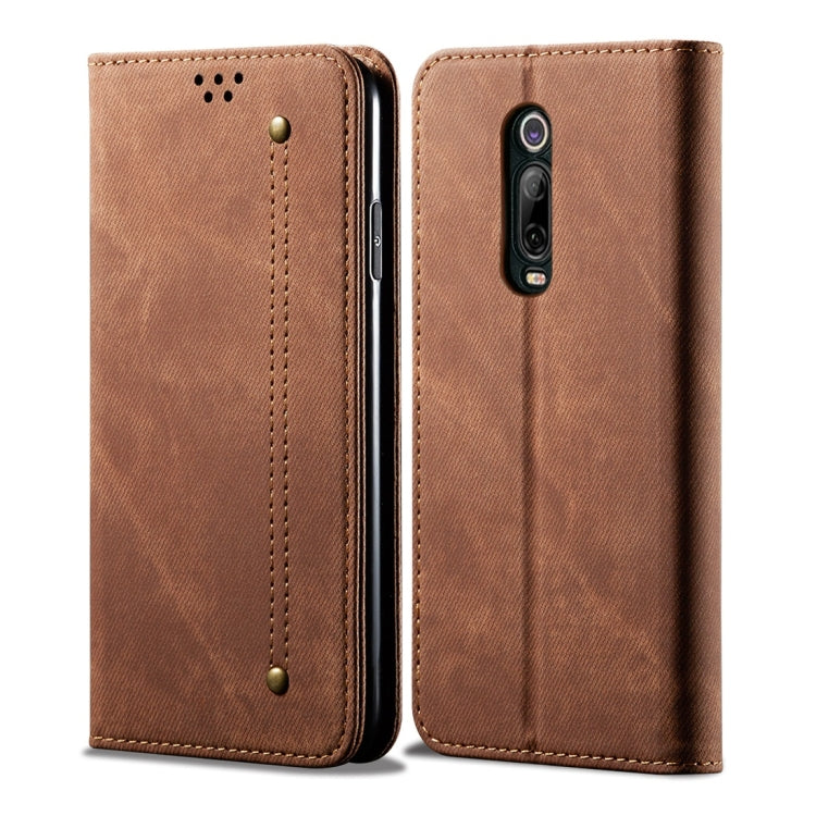 Custodia portafoglio in pelle con texture denim per OnePlus 7T Pr