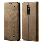 Custodia portafoglio in pelle con texture denim per OnePlus 7T Pr