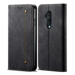 Custodia portafoglio in pelle con texture denim per OnePlus 7T Pr