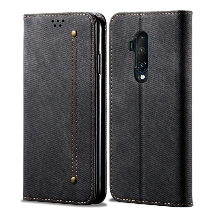 Custodia portafoglio in pelle con texture denim per OnePlus 7T Pr