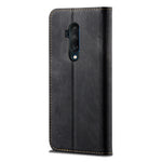 Custodia portafoglio in pelle con texture denim per OnePlus 7T Pr