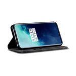 Custodia portafoglio in pelle con texture denim per OnePlus 7T Pr