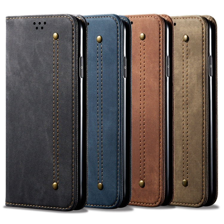 Custodia portafoglio in pelle con texture denim per OnePlus 7T Pr