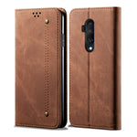 Custodia portafoglio in pelle con texture denim per OnePlus 7T Pr