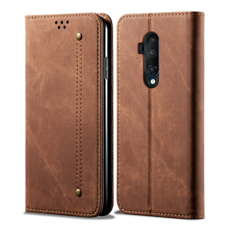 Custodia portafoglio in pelle con texture denim per OnePlus 7T Pr