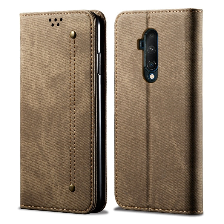 Custodia portafoglio in pelle con texture denim per OnePlus 7T Pr