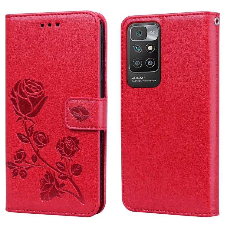 Custodia in pelle PU con vibrazione orizzontale in rilievo rosa con supporto, slot per carte e portafoglio, For Xiaomi Redmi 10
