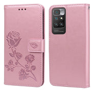 Custodia in pelle PU con vibrazione orizzontale in rilievo rosa con supporto, slot per carte e portafoglio, For Xiaomi Redmi 10