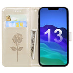 Custodia in pelle PU con vibrazione orizzontale in rilievo rosa con supporto, slot per carte e portafoglio, For iPhone 13 mini, For iPhone 13, For iPhone 13 Pro, For iPhone 13 Pro Max