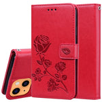 Custodia in pelle PU con vibrazione orizzontale in rilievo rosa con supporto, slot per carte e portafoglio, For iPhone 13 mini, For iPhone 13, For iPhone 13 Pro, For iPhone 13 Pro Max
