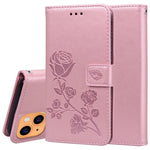 Custodia in pelle PU con vibrazione orizzontale in rilievo rosa con supporto, slot per carte e portafoglio, For iPhone 13 mini, For iPhone 13, For iPhone 13 Pro, For iPhone 13 Pro Max