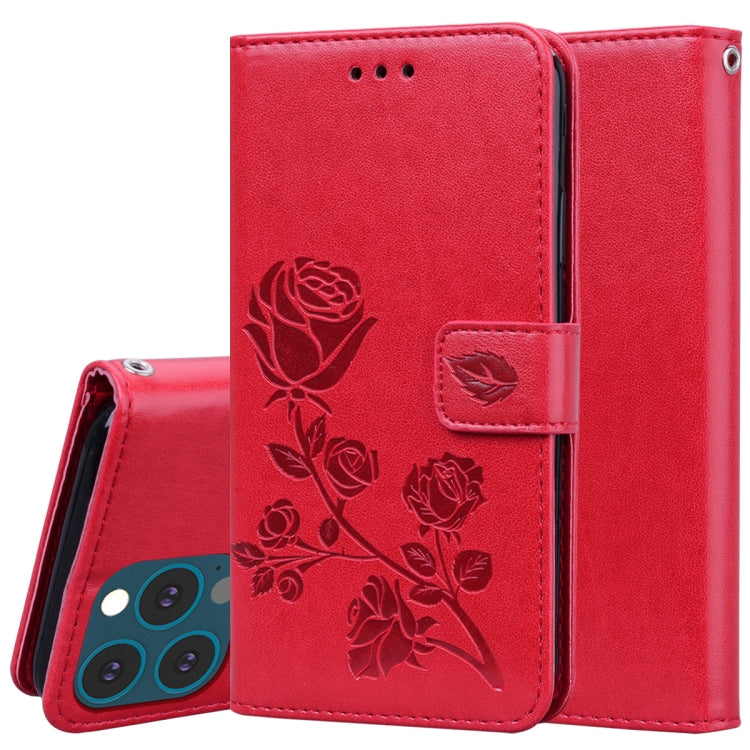 Custodia in pelle PU con vibrazione orizzontale in rilievo rosa con supporto, slot per carte e portafoglio, For iPhone 13 mini, For iPhone 13, For iPhone 13 Pro, For iPhone 13 Pro Max