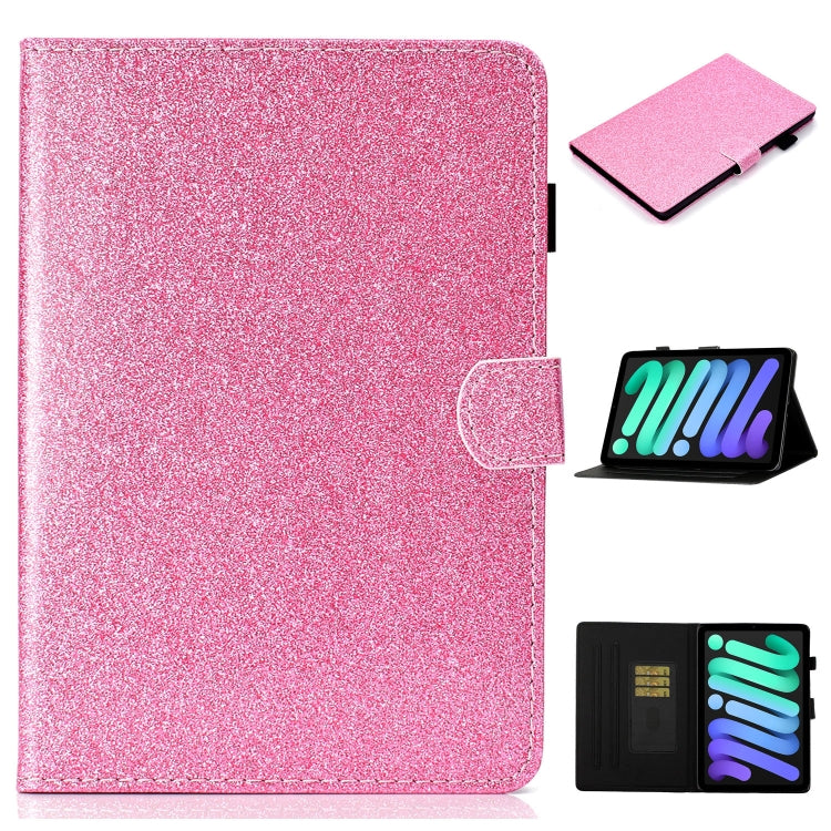 Custodia in pelle con apertura orizzontale in polvere glitterata lucida con supporto e slot per schede e funzione Sleep / Wake-up, For iPad mini 2024 / mini 6
