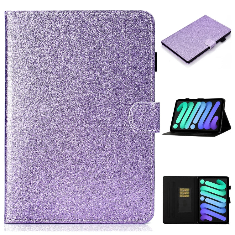 Custodia in pelle con apertura orizzontale in polvere glitterata lucida con supporto e slot per schede e funzione Sleep / Wake-up, For iPad mini 2024 / mini 6