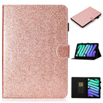 Custodia in pelle con apertura orizzontale in polvere glitterata lucida con supporto e slot per schede e funzione Sleep / Wake-up, For iPad mini 2024 / mini 6