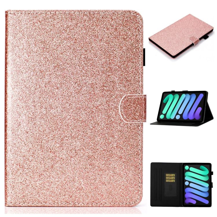 Custodia in pelle con apertura orizzontale in polvere glitterata lucida con supporto e slot per schede e funzione Sleep / Wake-up, For iPad mini 2024 / mini 6