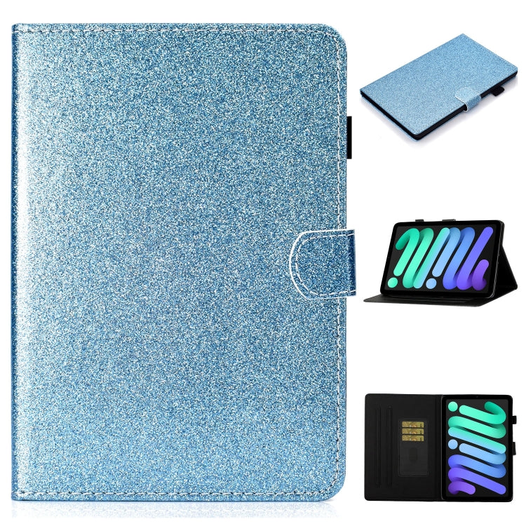 Custodia in pelle con apertura orizzontale in polvere glitterata lucida con supporto e slot per schede e funzione Sleep / Wake-up, For iPad mini 2024 / mini 6
