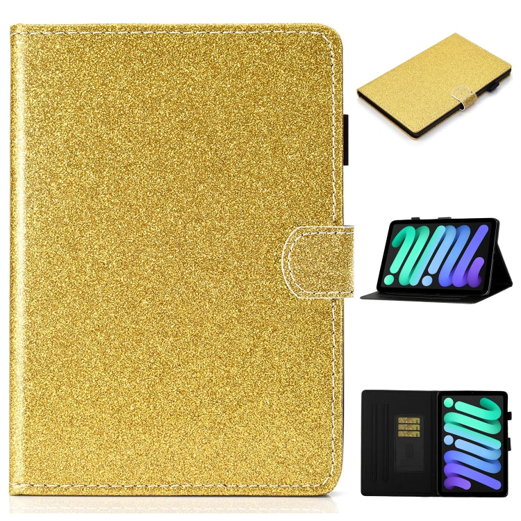 Custodia in pelle con apertura orizzontale in polvere glitterata lucida con supporto e slot per schede e funzione Sleep / Wake-up, For iPad mini 2024 / mini 6