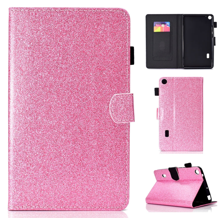 Custodia in pelle flip orizzontale con vernice glitterata in polvere con supporto e slot per schede, For Huawei MediaPad M6 8.4, For Huawei MediaPad M6 10.8, For Huawei MediaPad T3 7.0, For Huawei MediaPad T3 10.0
