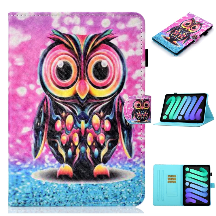 Custodia in pelle a ribalta orizzontale con disegno colorato con supporto e slot per schede e funzione Sleep / Wake-up, For iPad mini 2024 / mini 6