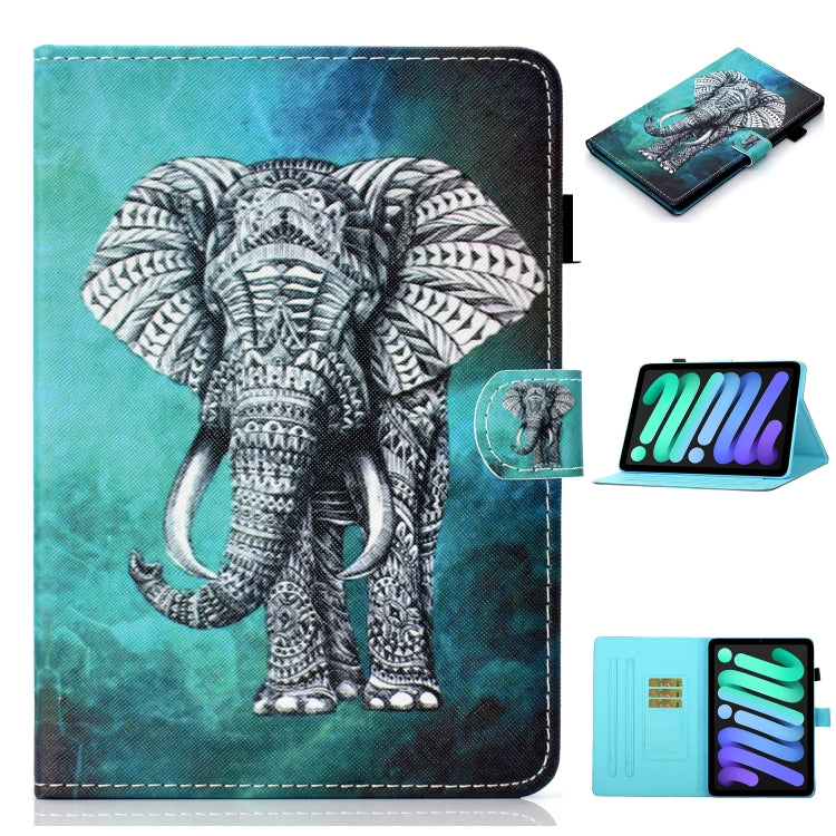 Custodia in pelle a ribalta orizzontale con disegno colorato con supporto e slot per schede e funzione Sleep / Wake-up, For iPad mini 2024 / mini 6
