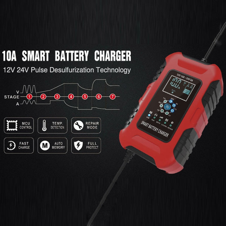 FOXSUR 10A 12V 7-segmenti Caricabatterie Smart Moto/Auto, EU Plug, UK Plug, US Plug