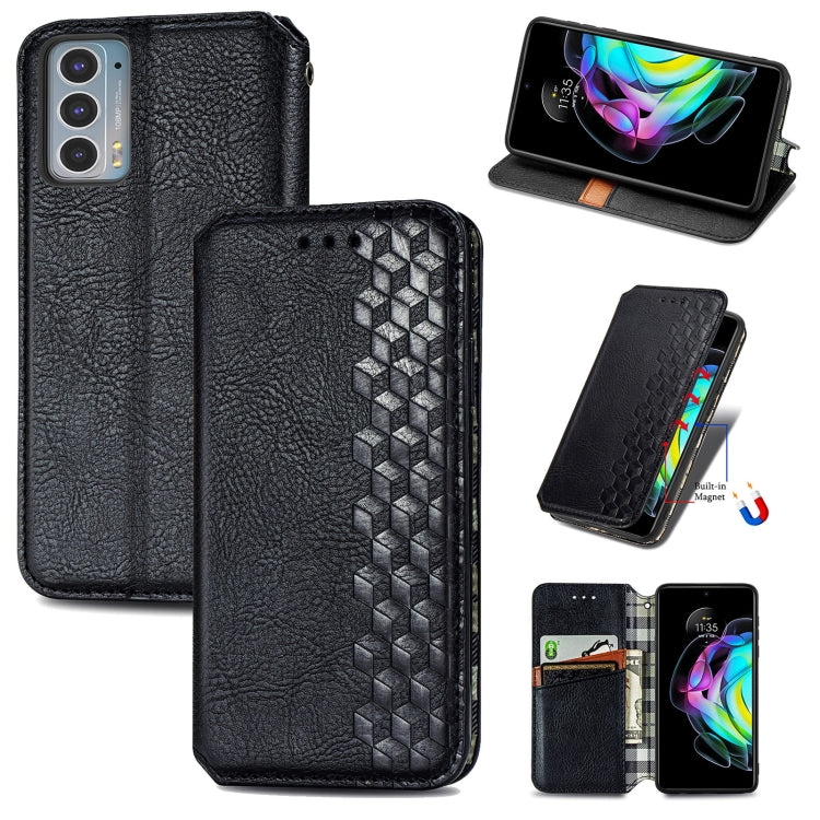 Custodia in pelle PU magnetica a vibrazione orizzontale pressata a griglia cubica con supporto, slot per carte e portafoglio, For Motorola Edge 20, For Motorola Edge 20 Lite