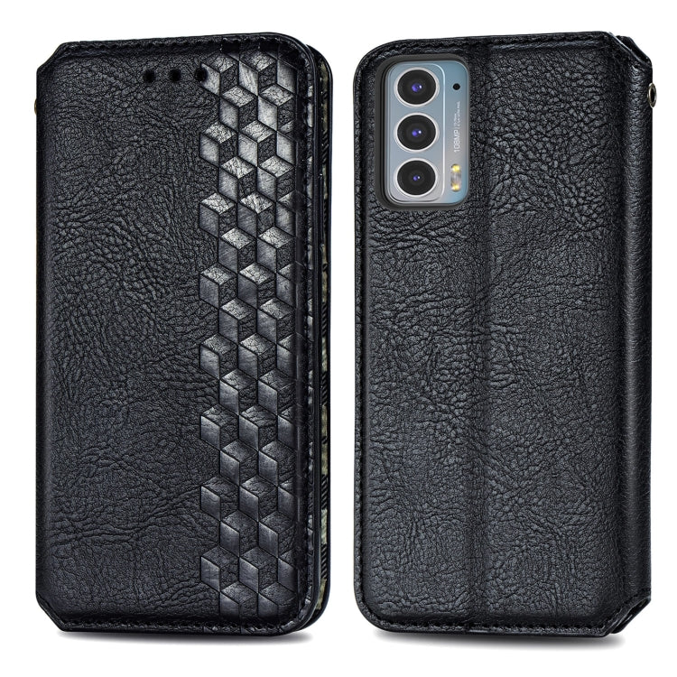 Custodia in pelle PU magnetica a vibrazione orizzontale pressata a griglia cubica con supporto, slot per carte e portafoglio, For Motorola Edge 20, For Motorola Edge 20 Lite