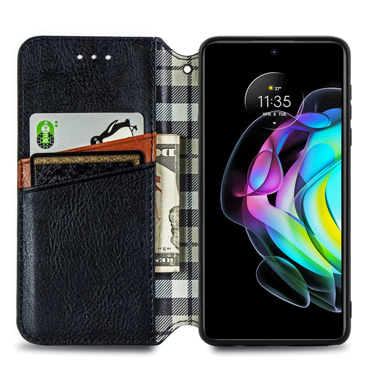 Custodia in pelle PU magnetica a vibrazione orizzontale pressata a griglia cubica con supporto, slot per carte e portafoglio, For Motorola Edge 20, For Motorola Edge 20 Lite