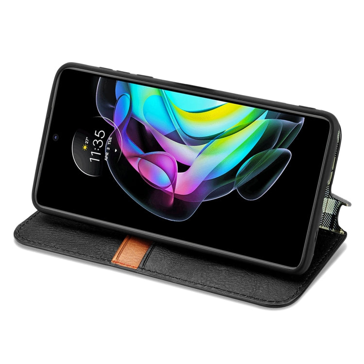 Custodia in pelle PU magnetica a vibrazione orizzontale pressata a griglia cubica con supporto, slot per carte e portafoglio, For Motorola Edge 20, For Motorola Edge 20 Lite