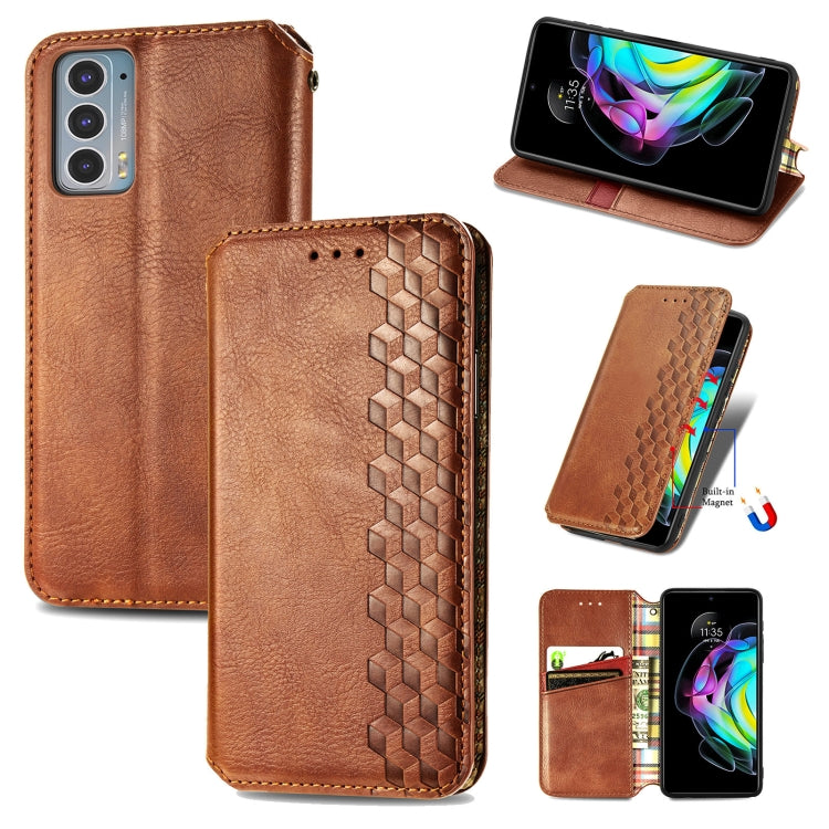 Custodia in pelle PU magnetica a vibrazione orizzontale pressata a griglia cubica con supporto, slot per carte e portafoglio, For Motorola Edge 20, For Motorola Edge 20 Lite