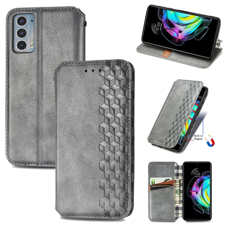 Custodia in pelle PU magnetica a vibrazione orizzontale pressata a griglia cubica con supporto, slot per carte e portafoglio, For Motorola Edge 20, For Motorola Edge 20 Lite