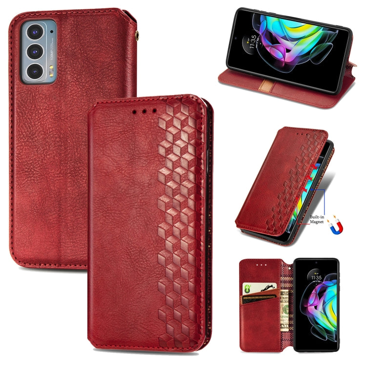 Custodia in pelle PU magnetica a vibrazione orizzontale pressata a griglia cubica con supporto, slot per carte e portafoglio, For Motorola Edge 20, For Motorola Edge 20 Lite