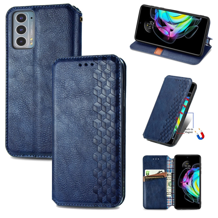 Custodia in pelle PU magnetica a vibrazione orizzontale pressata a griglia cubica con supporto, slot per carte e portafoglio, For Motorola Edge 20, For Motorola Edge 20 Lite