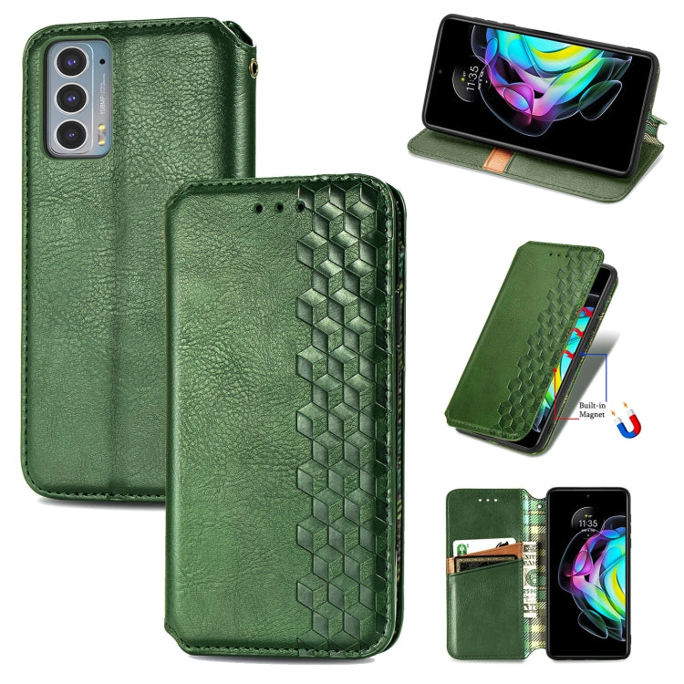 Custodia in pelle PU magnetica a vibrazione orizzontale pressata a griglia cubica con supporto, slot per carte e portafoglio, For Motorola Edge 20, For Motorola Edge 20 Lite