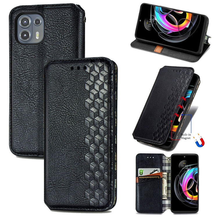 Custodia in pelle PU magnetica a vibrazione orizzontale pressata a griglia cubica con supporto, slot per carte e portafoglio, For Motorola Edge 20, For Motorola Edge 20 Lite