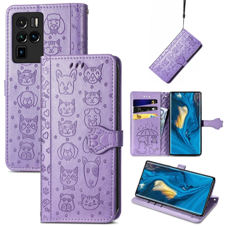 Bella custodia in pelle a vibrazione orizzontale con motivo a rilievo di gatto e cane, con supporto e fessure per carte e portafoglio e chiusura a cartone animato e cordino, For ZTE Nubia Z30 Pro, For Huawei Maimang 10 SE