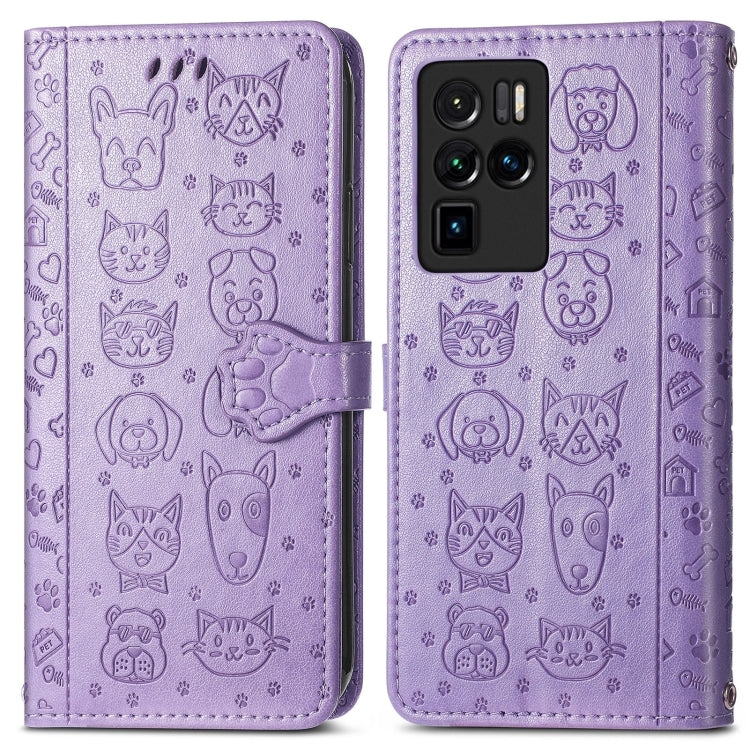 Bella custodia in pelle a vibrazione orizzontale con motivo a rilievo di gatto e cane, con supporto e fessure per carte e portafoglio e chiusura a cartone animato e cordino, For ZTE Nubia Z30 Pro, For Huawei Maimang 10 SE
