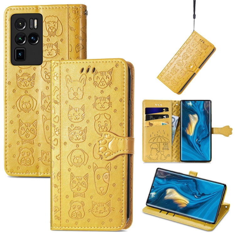 Bella custodia in pelle a vibrazione orizzontale con motivo a rilievo di gatto e cane, con supporto e fessure per carte e portafoglio e chiusura a cartone animato e cordino, For ZTE Nubia Z30 Pro, For Huawei Maimang 10 SE