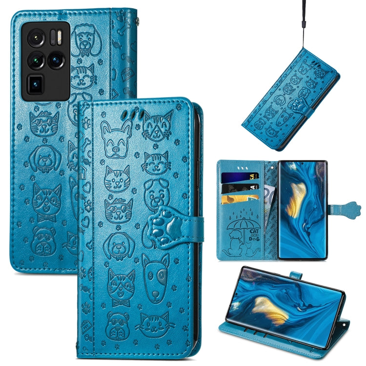 Bella custodia in pelle a vibrazione orizzontale con motivo a rilievo di gatto e cane, con supporto e fessure per carte e portafoglio e chiusura a cartone animato e cordino, For ZTE Nubia Z30 Pro, For Huawei Maimang 10 SE