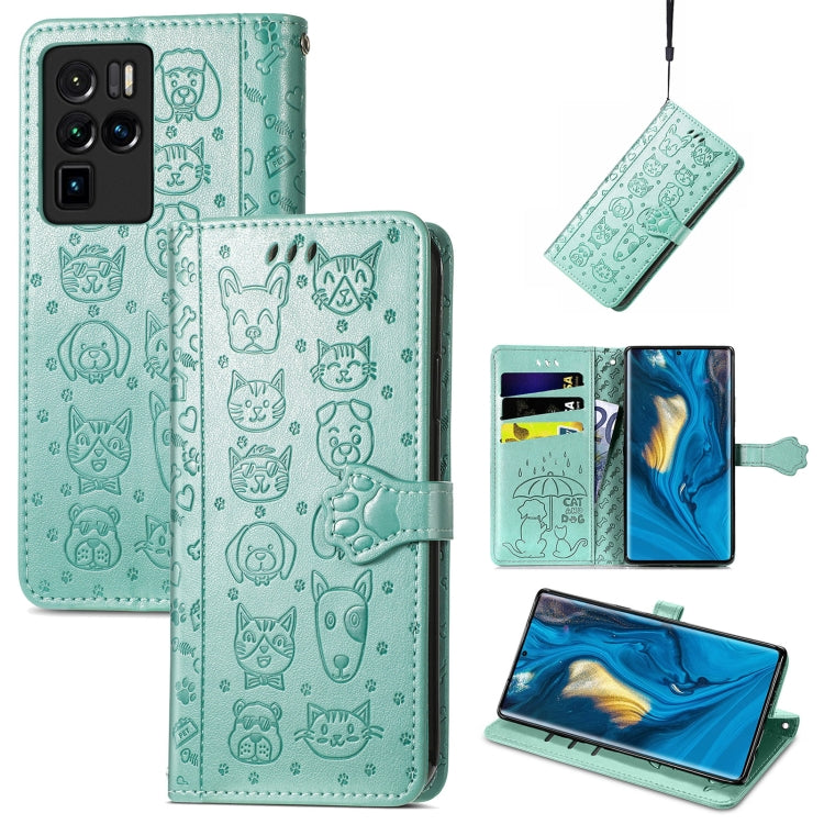 Bella custodia in pelle a vibrazione orizzontale con motivo a rilievo di gatto e cane, con supporto e fessure per carte e portafoglio e chiusura a cartone animato e cordino, For ZTE Nubia Z30 Pro, For Huawei Maimang 10 SE