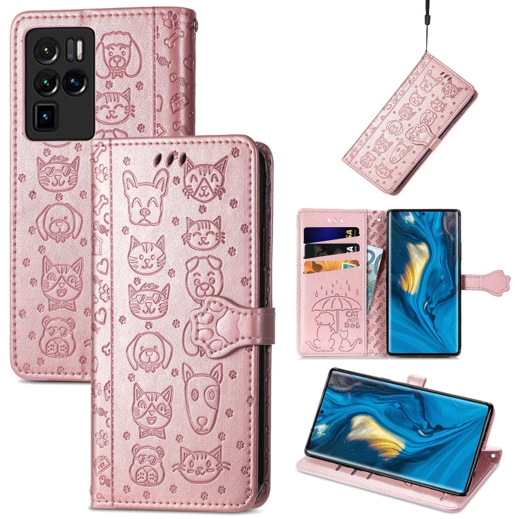 Bella custodia in pelle a vibrazione orizzontale con motivo a rilievo di gatto e cane, con supporto e fessure per carte e portafoglio e chiusura a cartone animato e cordino, For ZTE Nubia Z30 Pro, For Huawei Maimang 10 SE