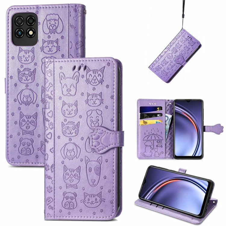 Bella custodia in pelle a vibrazione orizzontale con motivo a rilievo di gatto e cane, con supporto e fessure per carte e portafoglio e chiusura a cartone animato e cordino, For ZTE Nubia Z30 Pro, For Huawei Maimang 10 SE