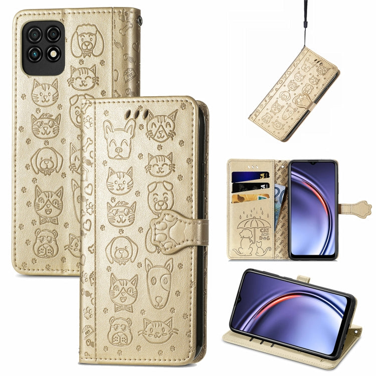 Bella custodia in pelle a vibrazione orizzontale con motivo a rilievo di gatto e cane, con supporto e fessure per carte e portafoglio e chiusura a cartone animato e cordino, For ZTE Nubia Z30 Pro, For Huawei Maimang 10 SE