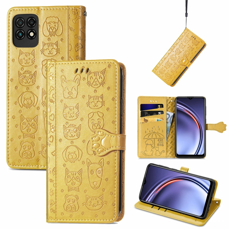 Bella custodia in pelle a vibrazione orizzontale con motivo a rilievo di gatto e cane, con supporto e fessure per carte e portafoglio e chiusura a cartone animato e cordino, For ZTE Nubia Z30 Pro, For Huawei Maimang 10 SE