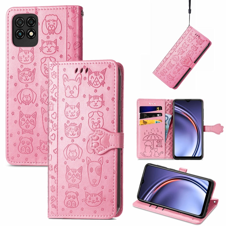 Bella custodia in pelle a vibrazione orizzontale con motivo a rilievo di gatto e cane, con supporto e fessure per carte e portafoglio e chiusura a cartone animato e cordino, For ZTE Nubia Z30 Pro, For Huawei Maimang 10 SE