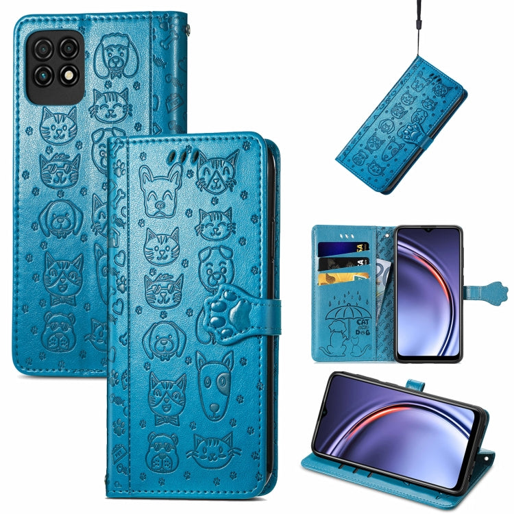 Bella custodia in pelle a vibrazione orizzontale con motivo a rilievo di gatto e cane, con supporto e fessure per carte e portafoglio e chiusura a cartone animato e cordino, For ZTE Nubia Z30 Pro, For Huawei Maimang 10 SE