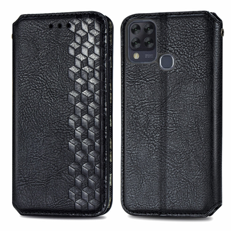 Custodia in pelle PU magnetica a vibrazione orizzontale pressata a griglia cubica con supporto, slot per carte e portafoglio, For Infinix Hot 10T, For Infinix Note 10 Pro, For Infinix Smart 5