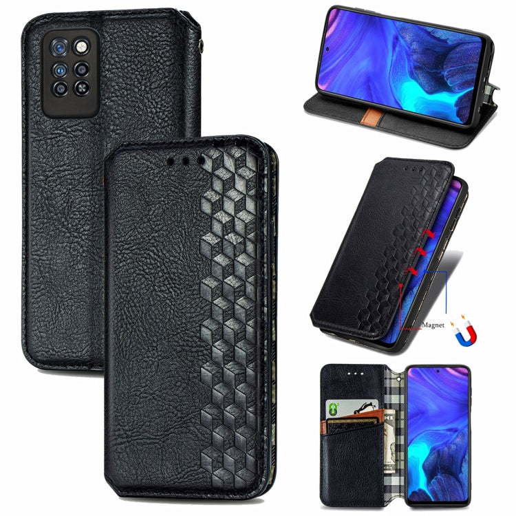 Custodia in pelle PU magnetica a vibrazione orizzontale pressata a griglia cubica con supporto, slot per carte e portafoglio, For Infinix Hot 10T, For Infinix Note 10 Pro, For Infinix Smart 5