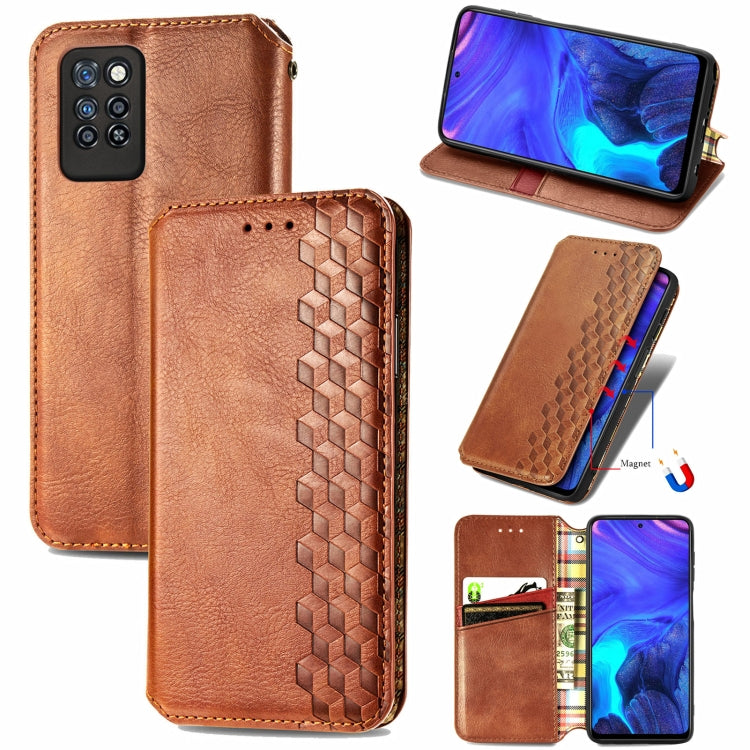 Custodia in pelle PU magnetica a vibrazione orizzontale pressata a griglia cubica con supporto, slot per carte e portafoglio, For Infinix Hot 10T, For Infinix Note 10 Pro, For Infinix Smart 5